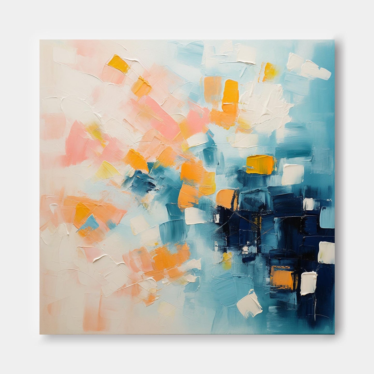 Vibrant Abstract Oil Painting with Blue, Pink, and Orange Hues for Contemporary Decor