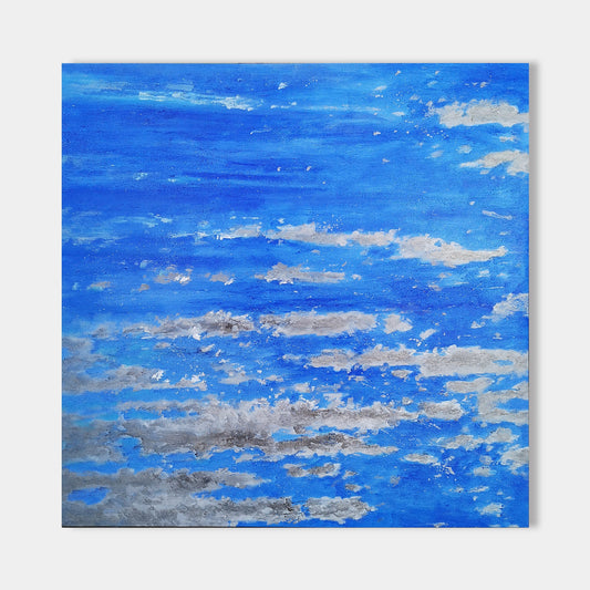 Vibrant Blue Abstract Oil Painting for Modern Home Decor