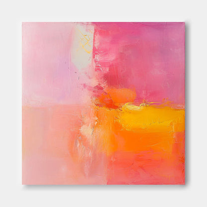 Vibrant Abstract Oil Painting in Pink and Orange for Modern Home Décor