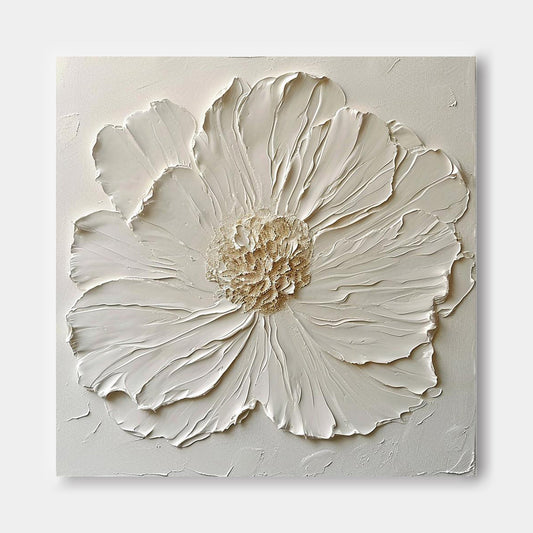 Elegant White Flower Oil Painting for Modern Home Decor and Wall Art