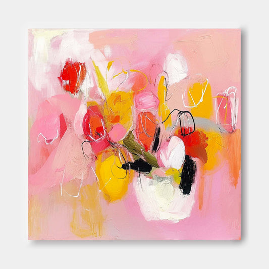 Vibrant Abstract Floral Oil Painting on Canvas - Colorful Modern Art for Home Décor