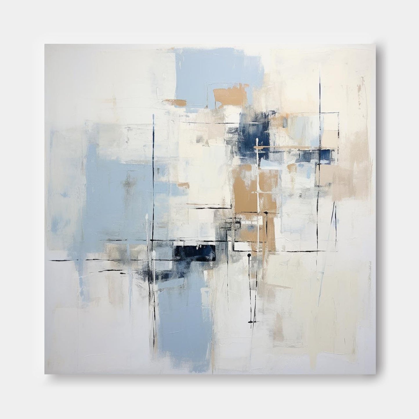 Serene Abstract Oil Painting with Soft Blue and Neutral Tones for Modern Decor