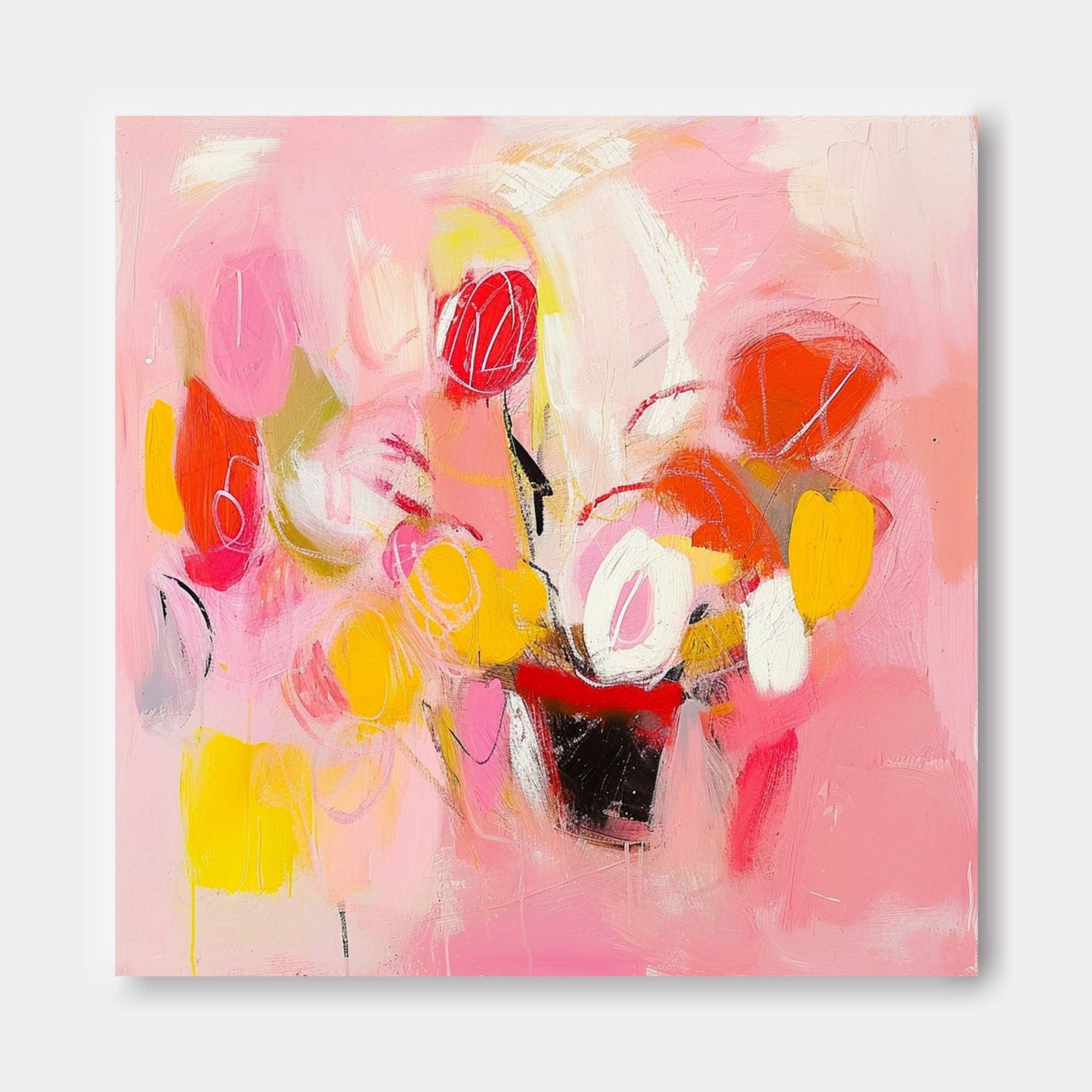 Vibrant Abstract Floral Oil Painting on Canvas for Modern Home Decor