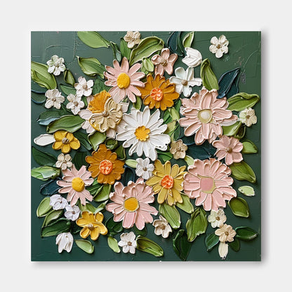 Vibrant Floral Oil Painting on Canvas – Colorful Flower Garden Art