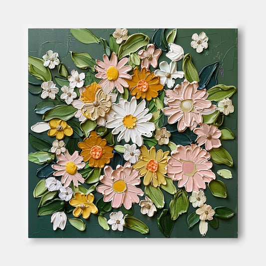 Vibrant Floral Oil Painting on Canvas – Colorful Flower Garden Art