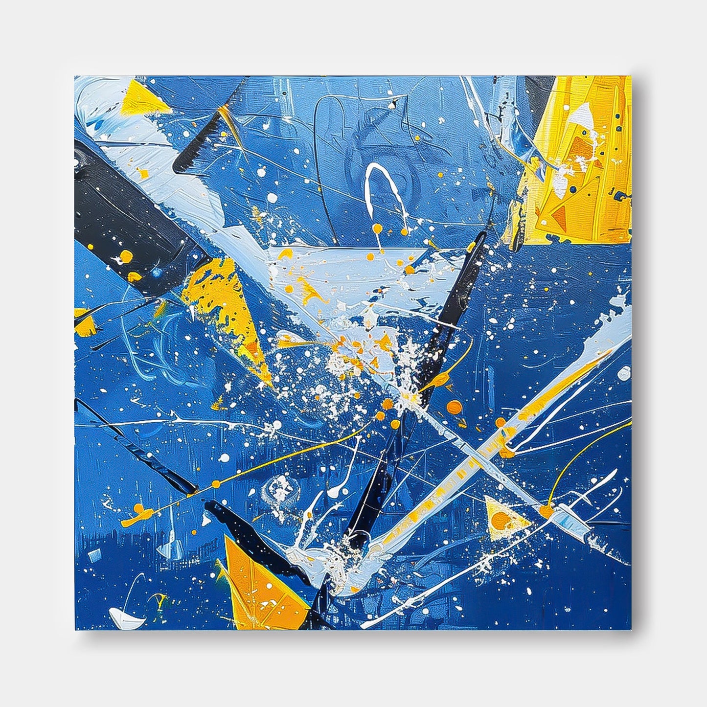 Vibrant Blue and Yellow Abstract Oil Painting for Modern Home Decor