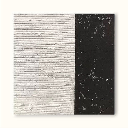 Textured Black and White Minimalist Abstract Oil Painting for Modern Decor