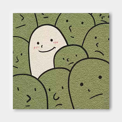 Unique Minimalist Oil Painting of Happy Character in a Crowd