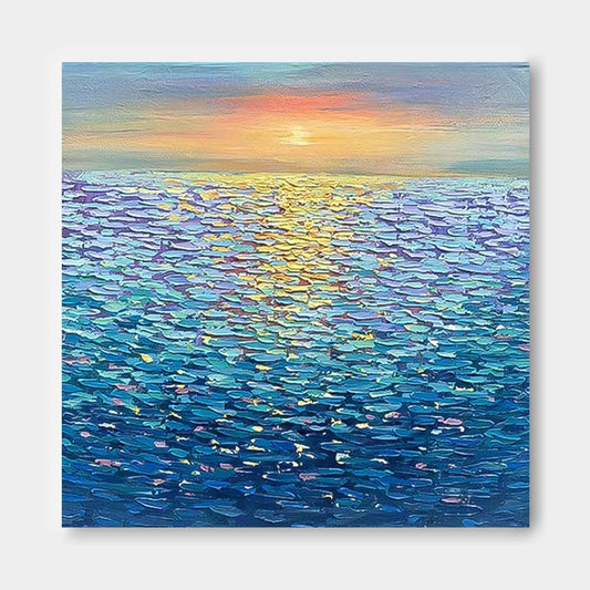 Serene Ocean Sunset Oil Painting - Vibrant Seascape Canvas Art for Home Decor
