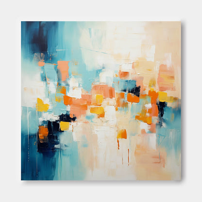 Vibrant Abstract Oil Painting with Blue, Orange, and White Canvas Art for Modern Decor