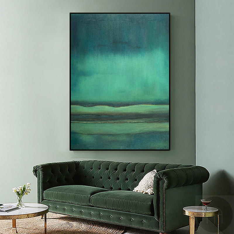 Tranquil Green Abstract Landscape Oil Painting for Modern Home Decor