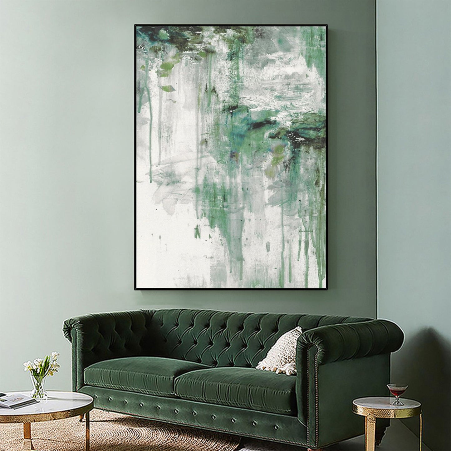 Serene Green Abstract Landscape Oil Painting for Modern Home D√©cor