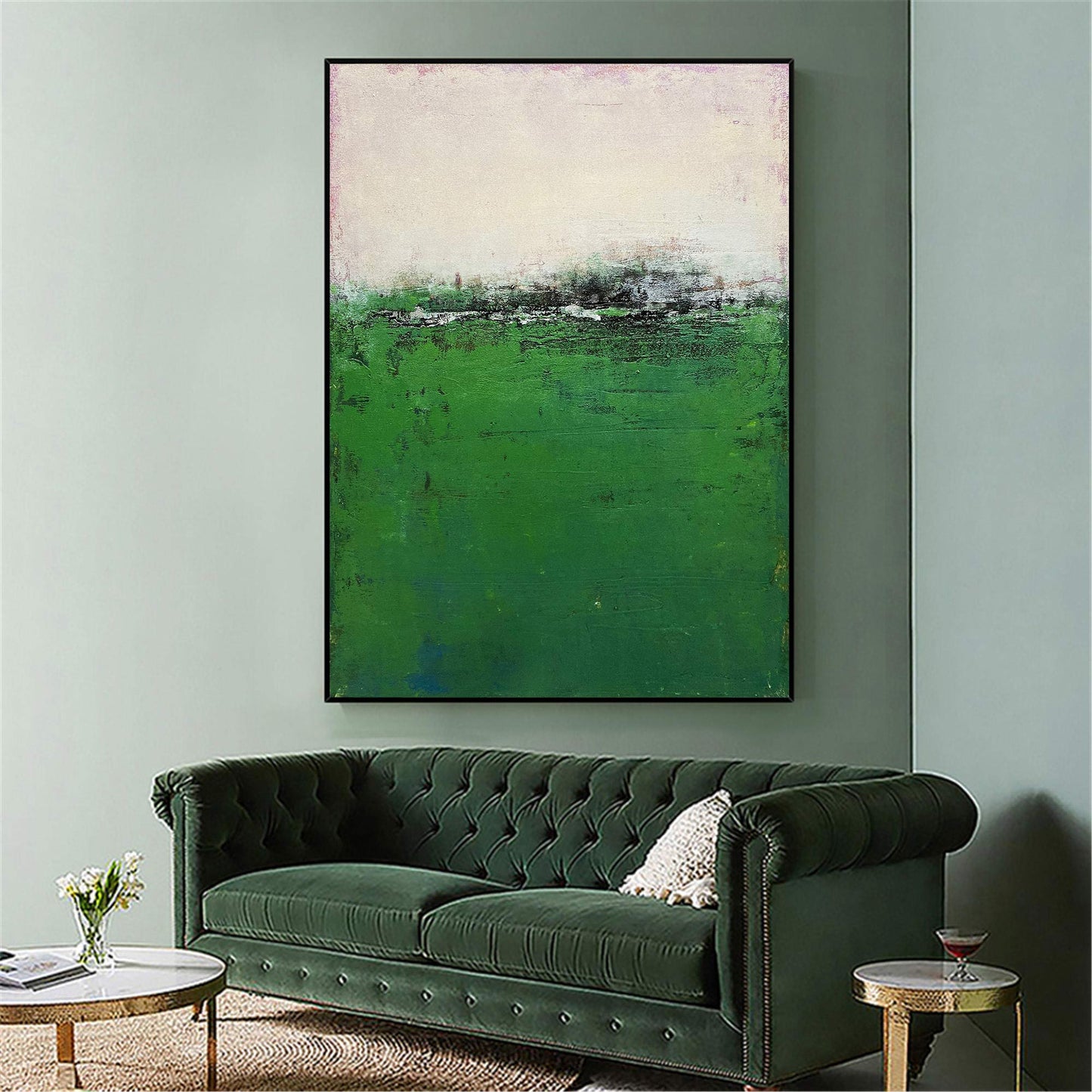 Serene Green Landscape Oil Painting for Modern Home Decor