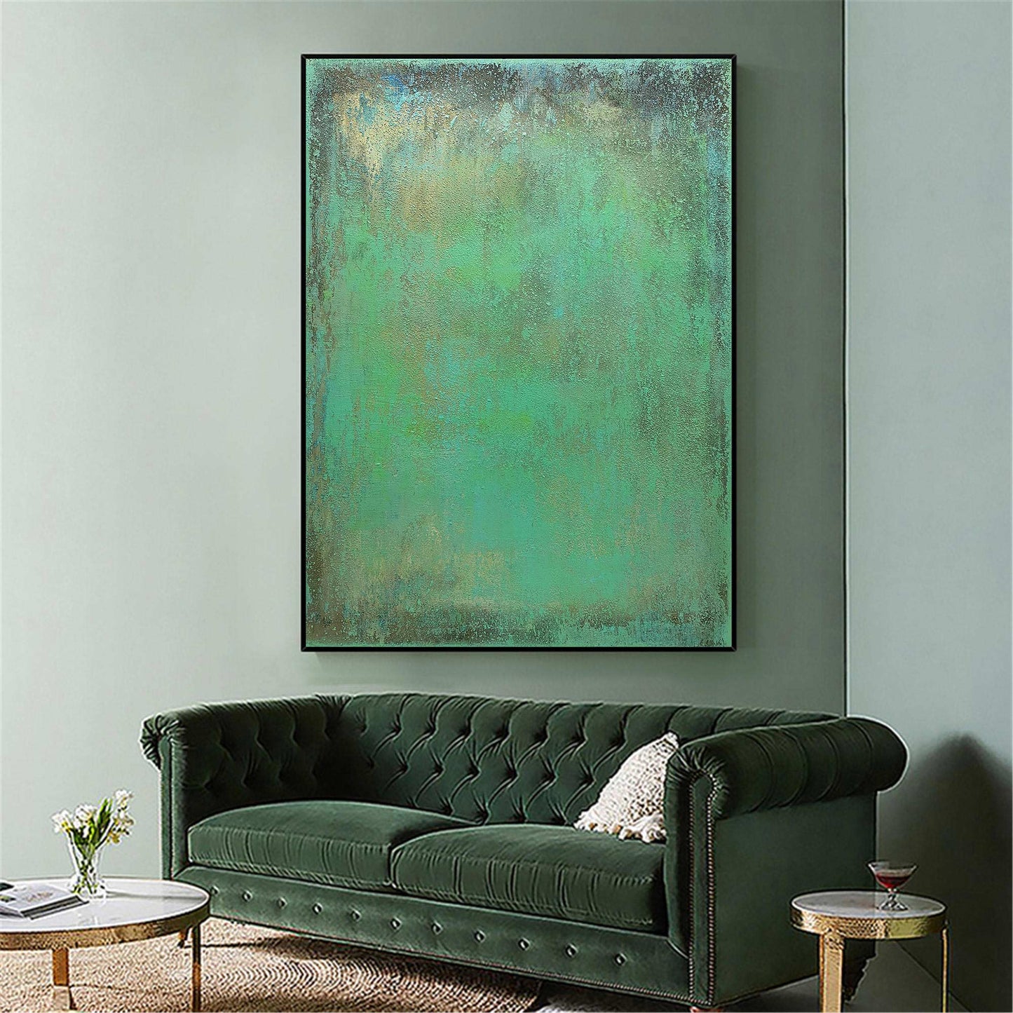 Vibrant Modern Green Abstract Oil Painting for Contemporary Home Décor