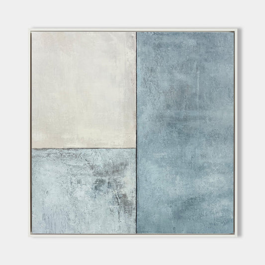 Contemporary Blue and White Abstract Oil Painting for Modern Home Decor