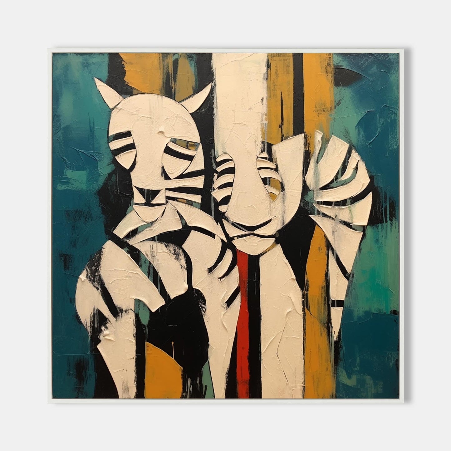 Colorful Abstract Oil Painting of Playful Whimsical Animals on Canvas