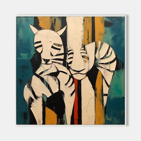 Colorful Abstract Oil Painting of Playful Whimsical Animals on Canvas