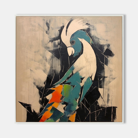 Vibrant Colorful Bird Oil Painting - Modern Pop Art Canvas for Home Decor