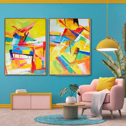 Vibrant Abstract Oil Painting Duo for Modern Home Decor and Art Lovers