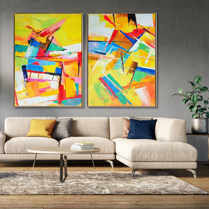 Vibrant Abstract Oil Painting Duo for Modern Home Decor and Art Lovers