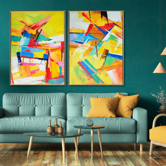 Vibrant Abstract Oil Painting Duo for Modern Home Decor and Art Lovers