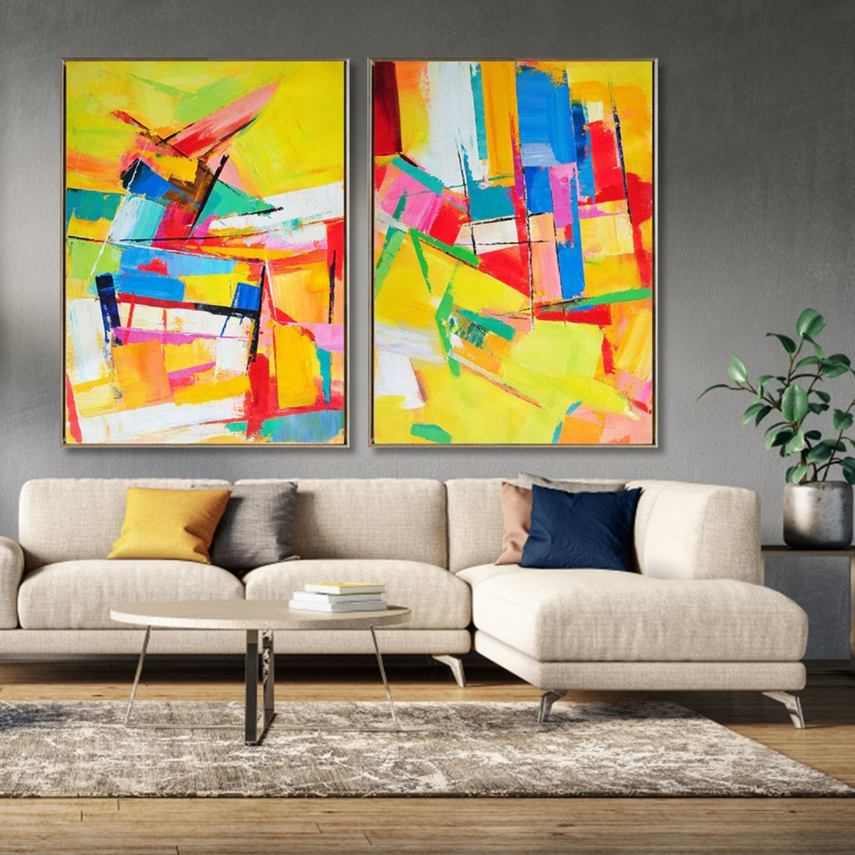 Vibrant Abstract Oil Painting Set for Modern Home Decor