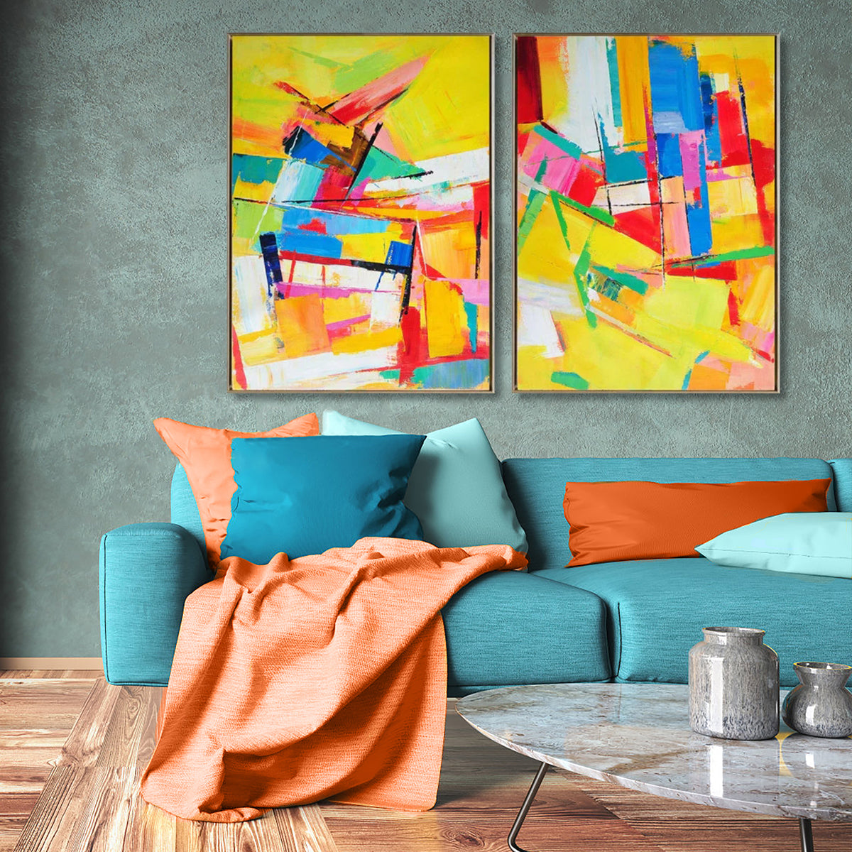 Vibrant Abstract Oil Painting Set for Modern Home Decor