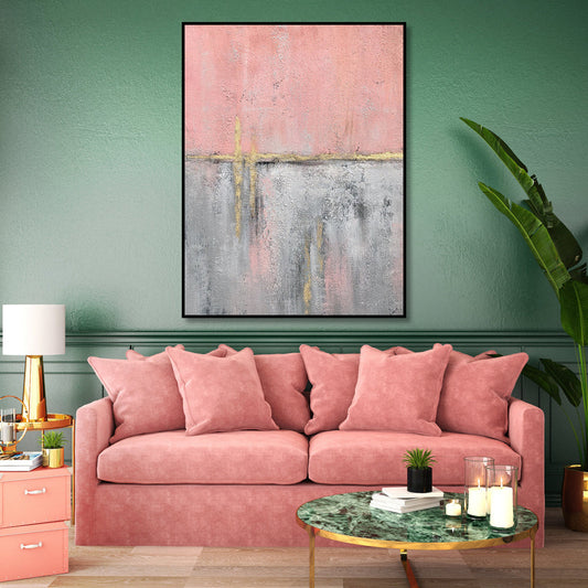 Abstract Pink and Gray Oil Painting for Modern Home Decor