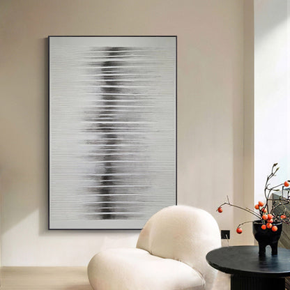 Sleek Minimalist Black and White Abstract Oil Painting for Modern Home Decor