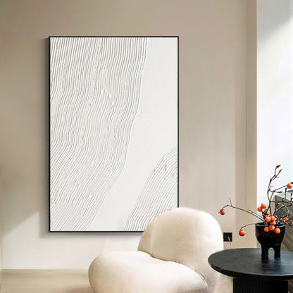 Serene White Textured Abstract Oil Painting for Modern Home Decor