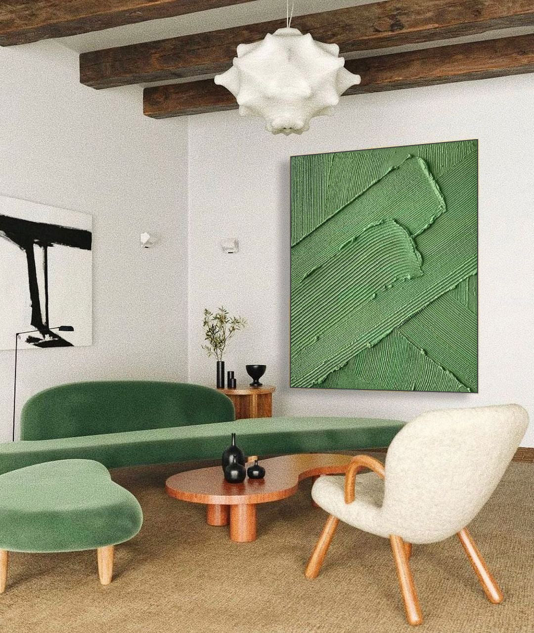 Serene Green Abstract Oil Painting for Modern Home Decor