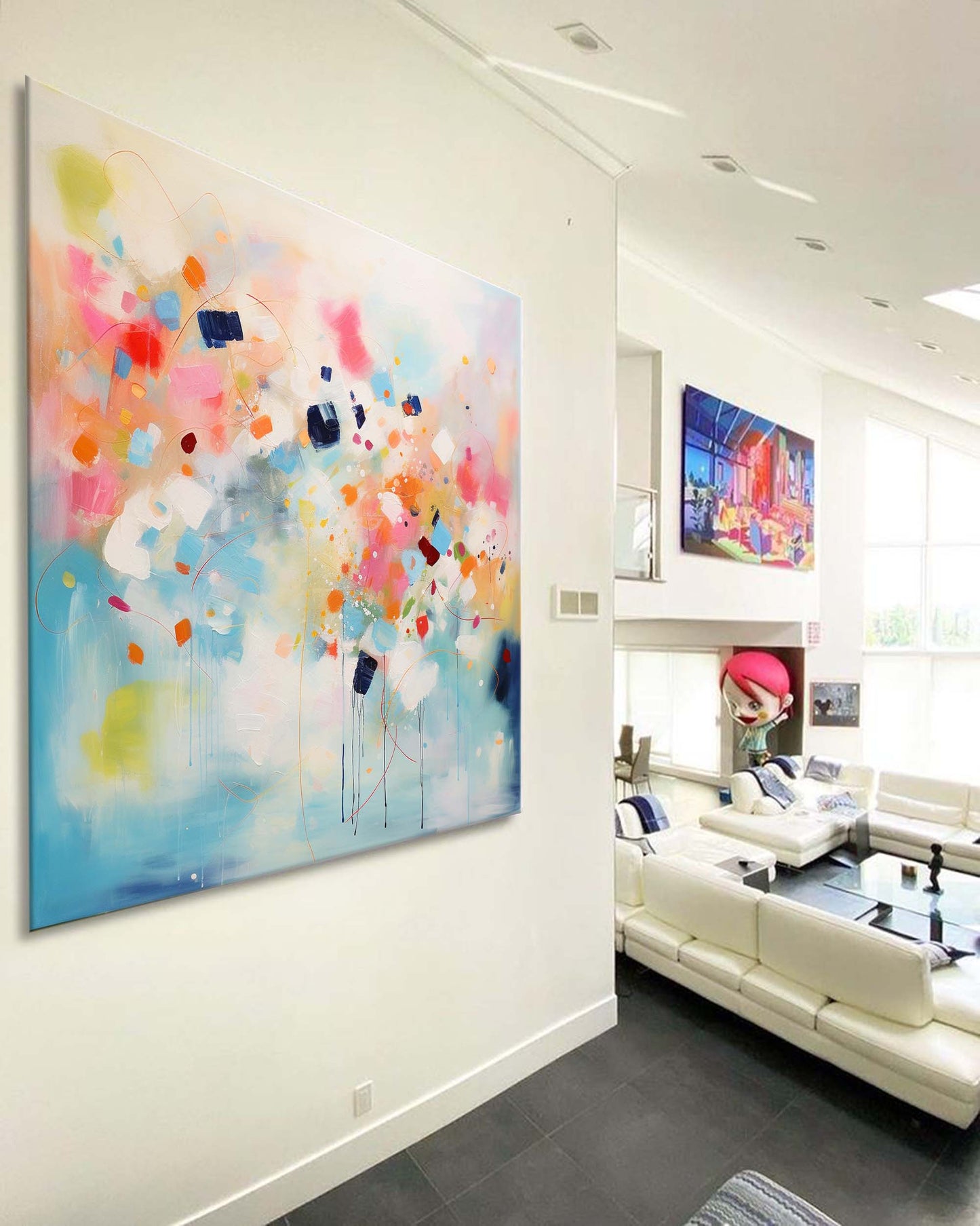 Vibrant Abstract Oil Painting with Colorful Geometric Shapes and Dynamic Brushstrokes
