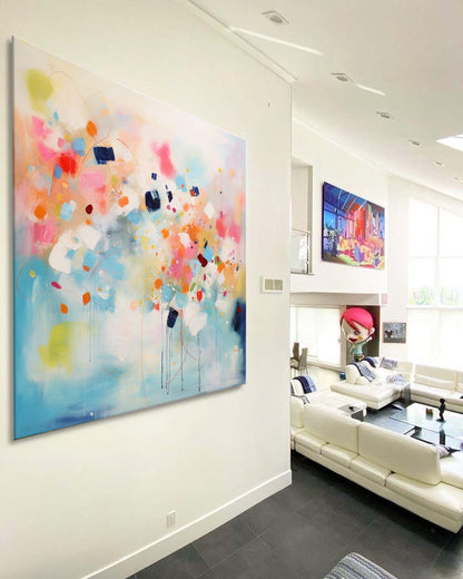 Vibrant Abstract Oil Painting with Colorful Geometric Shapes and Dynamic Brushstrokes