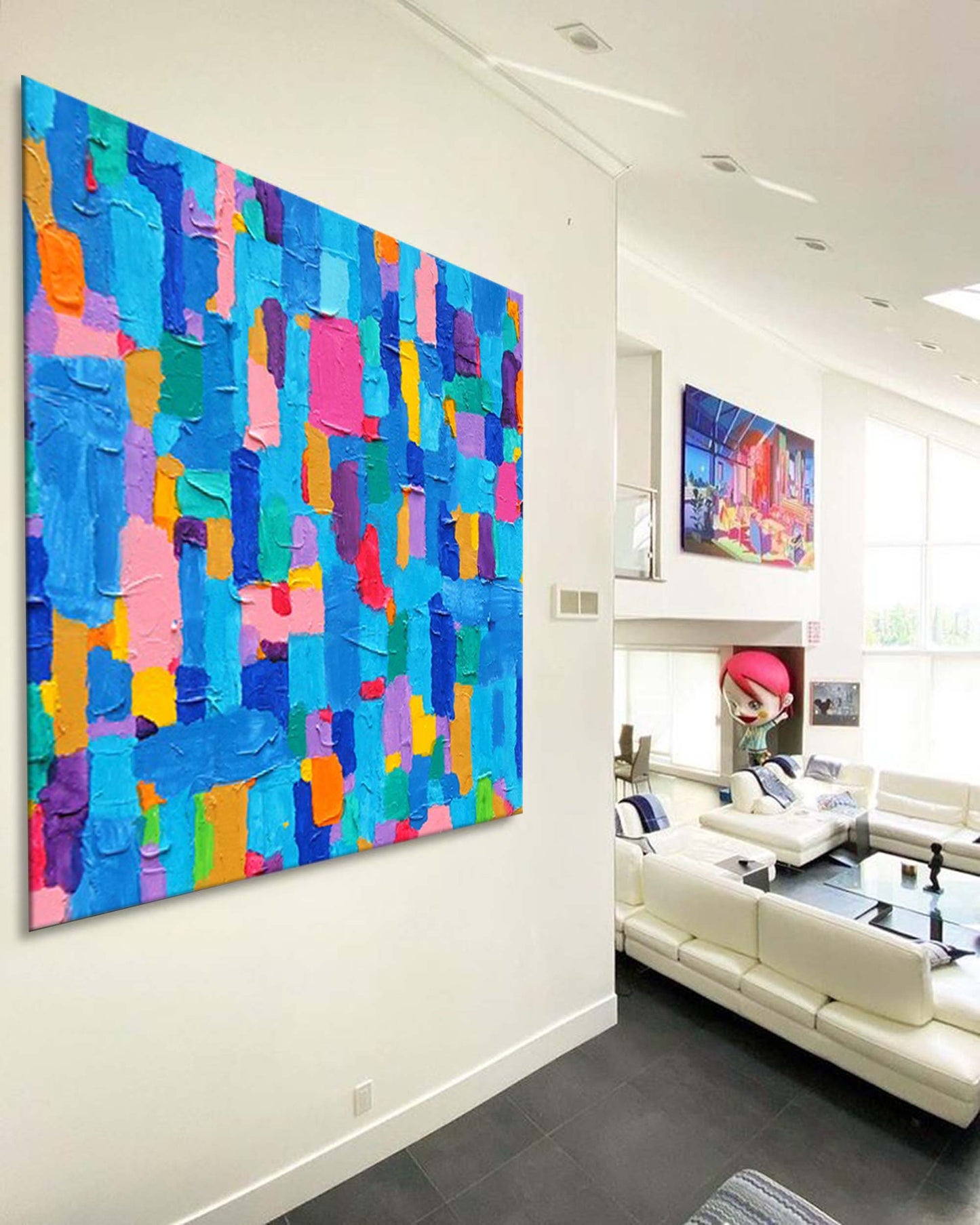 Vibrant Abstract Oil Painting in Bright Colors for Modern Home Décor