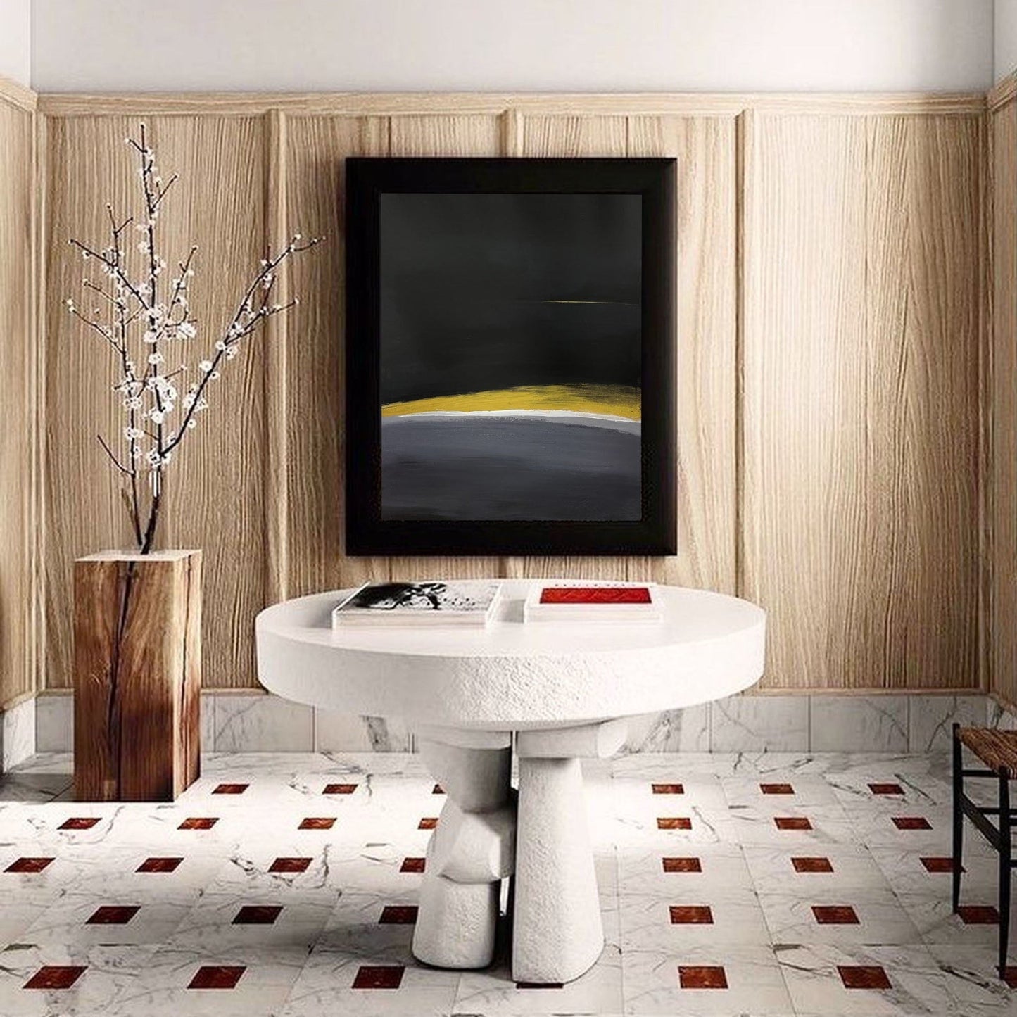 Contemporary Black and Yellow Abstract Oil Painting for Modern Interiors