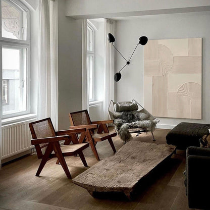 Contemporary Beige Abstract Relief Artwork for Modern Home Decor