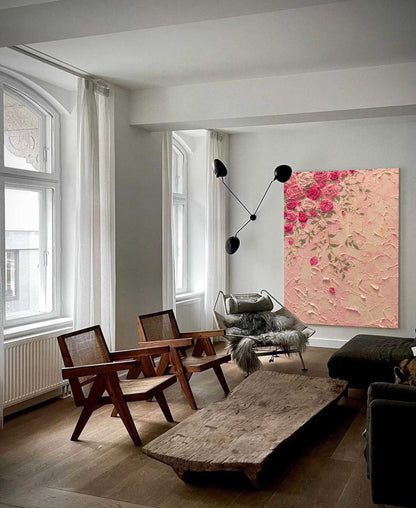Elegant Pink Rose Oil Painting for Floral Home Décor