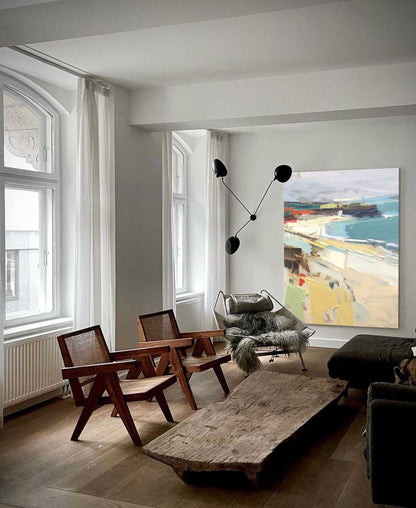 Serene Coastal Landscape Oil Painting for Beach House Decor