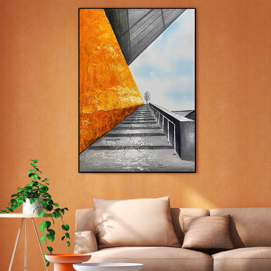 Vibrant Abstract Oil Painting of Dynamic Steps and Bold Color Contrast