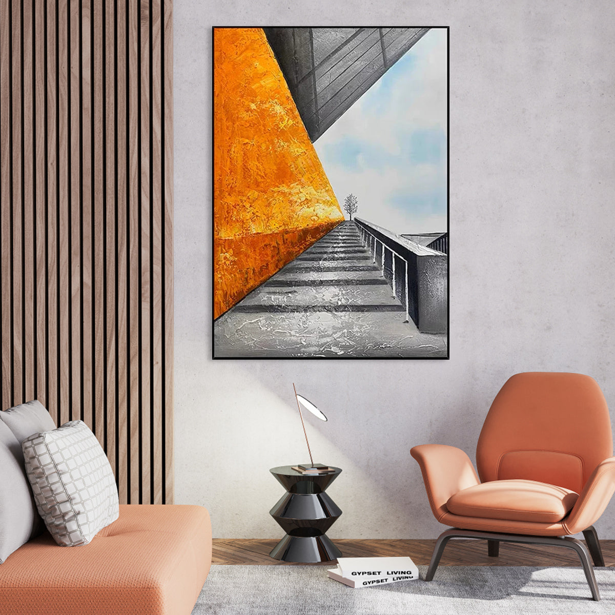 Vibrant Abstract Oil Painting of Dynamic Steps and Bold Color Contrast