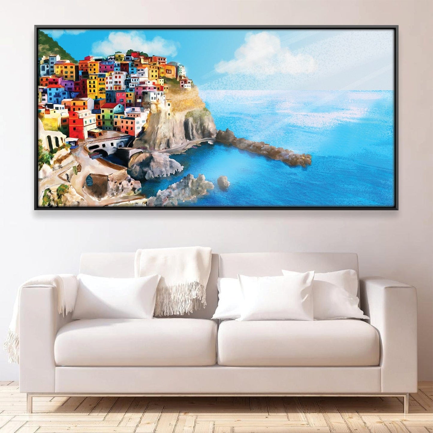 Vibrant Coastal Village Oil Painting of Cinque Terre Landscape