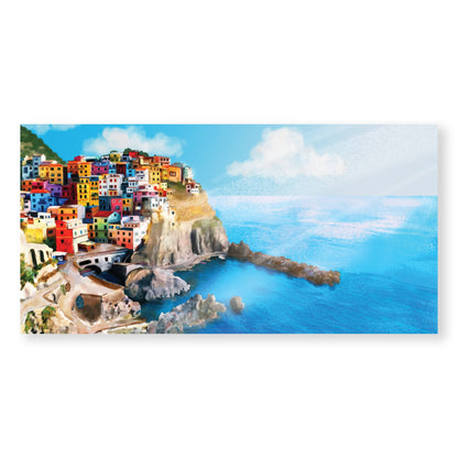 Vibrant Coastal Village Oil Painting of Cinque Terre Landscape