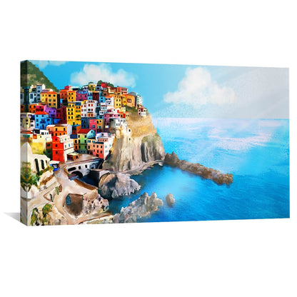 Vibrant Coastal Village Oil Painting of Cinque Terre Landscape