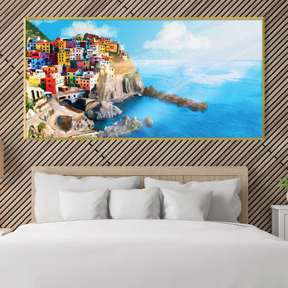 Vibrant Coastal Village Oil Painting of Cinque Terre Landscape