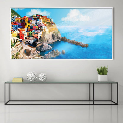 Vibrant Coastal Village Oil Painting of Cinque Terre Landscape