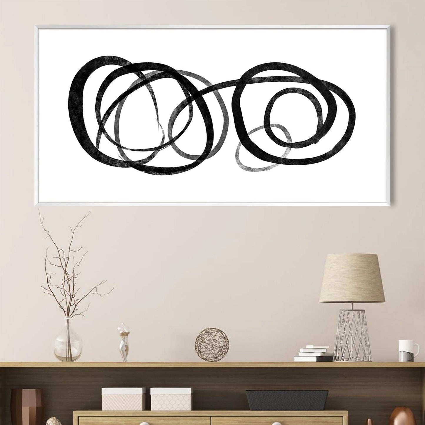 Abstract Black and White Swirls - Modern Minimalist Oil Painting for Contemporary Décor