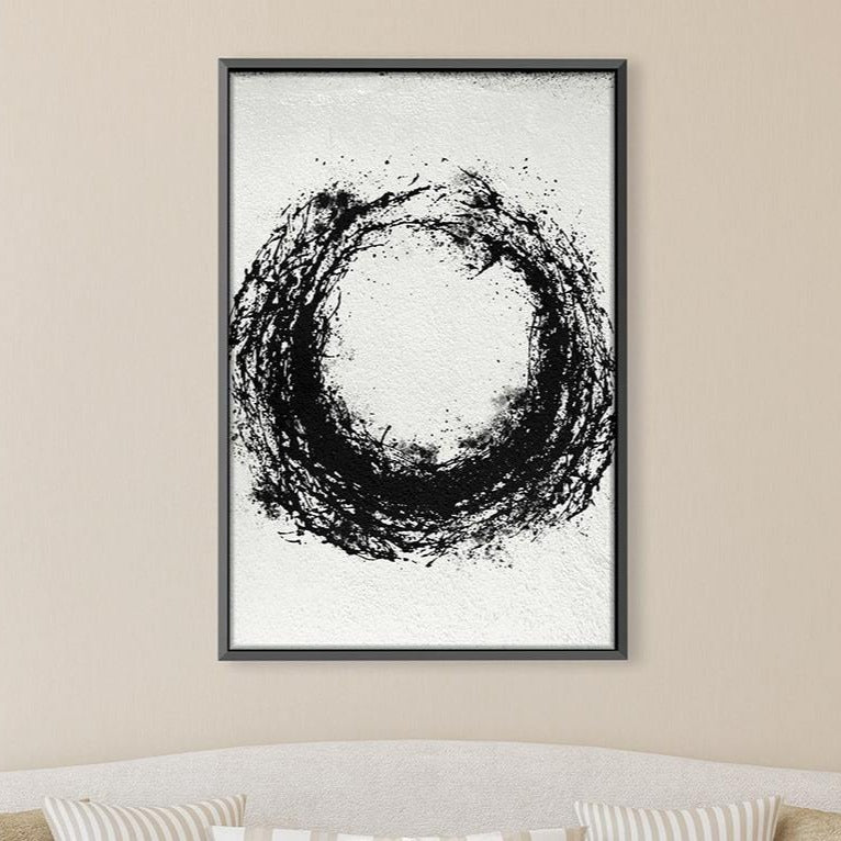 Abstract Black Circular Oil Painting on Canvas for Modern Home Decor