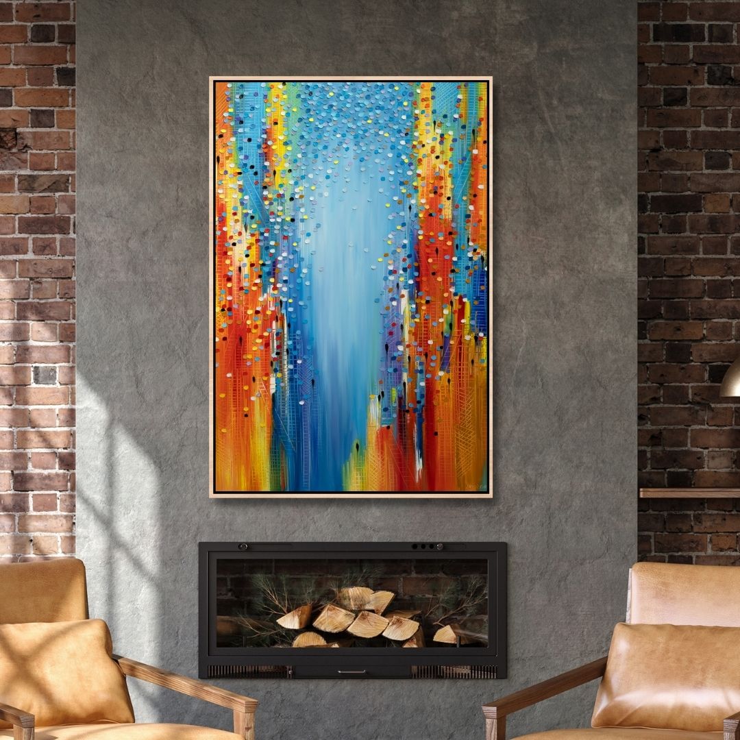 Vibrant Cityscape Abstract Oil Painting for Modern Home Decor