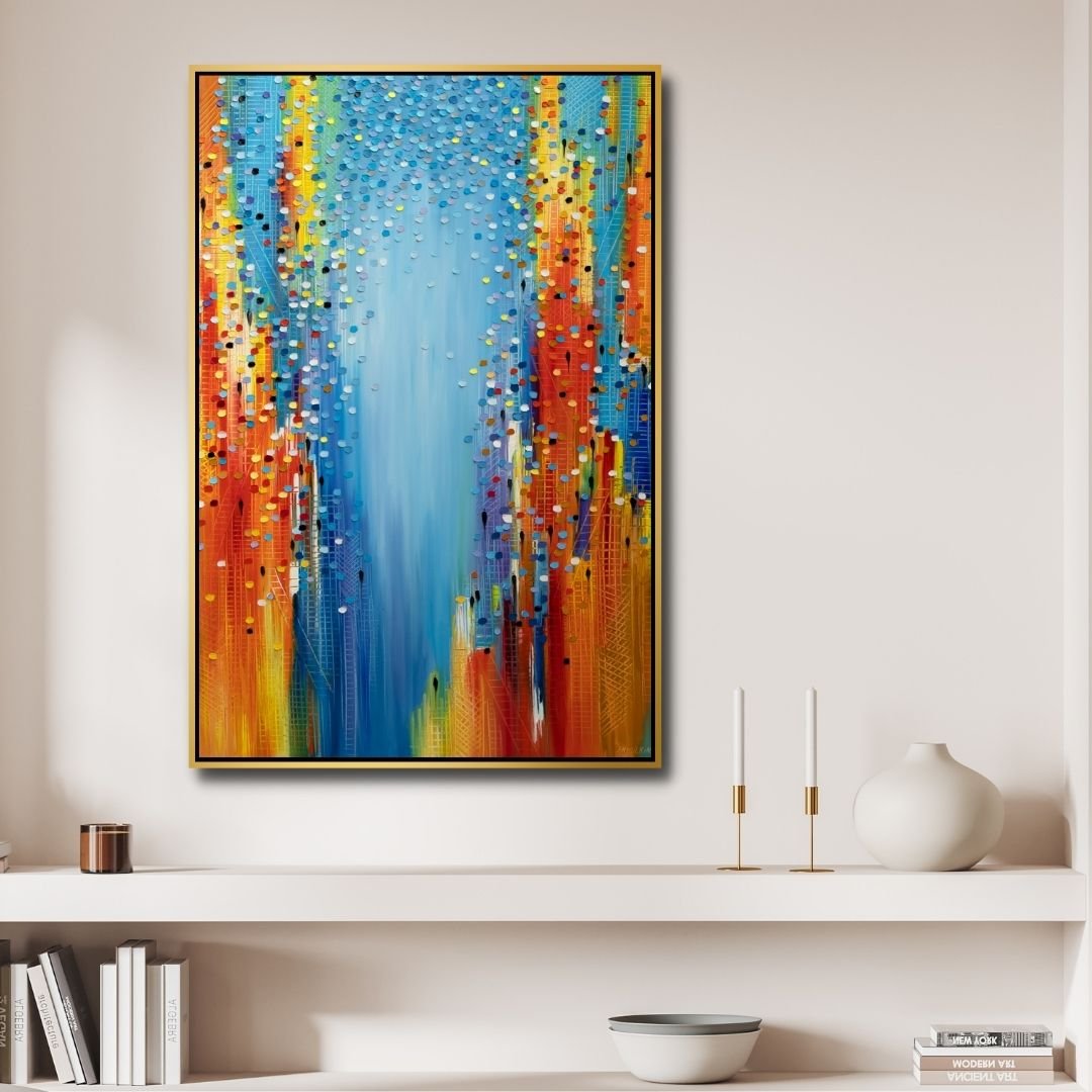 Vibrant Cityscape Abstract Oil Painting for Modern Home Decor