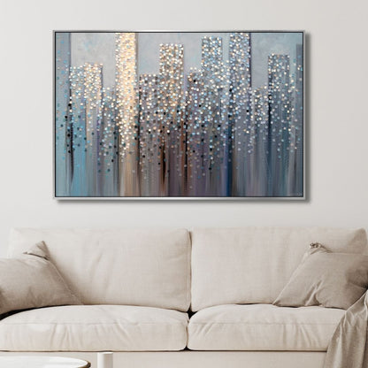 Abstract Cityscape Oil Painting – Dreamy Modern Canvas Wall Art for Home Decor